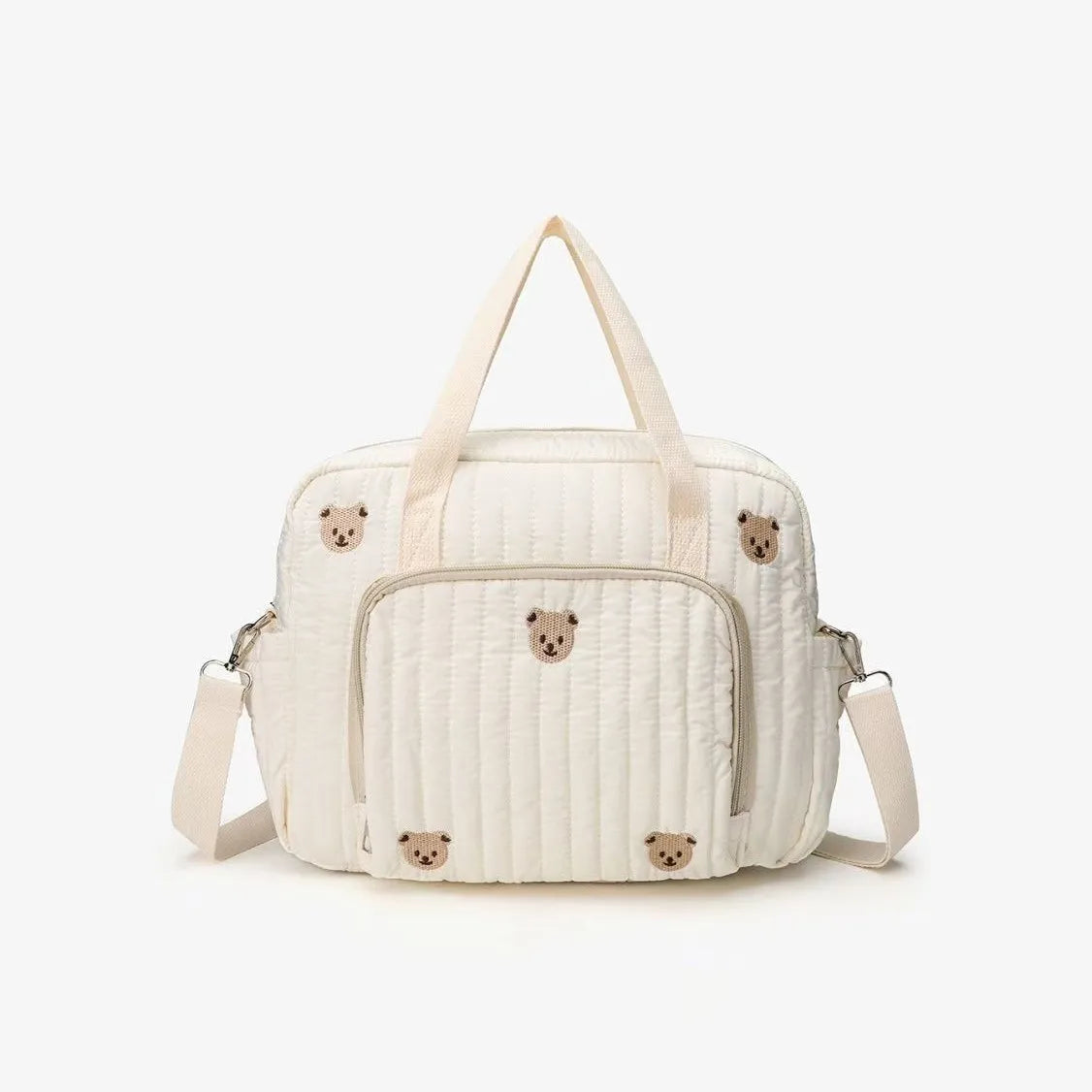 Nylon Crossbody Chic Bear & Tulip Embroidered Diaper Bag with Stroller Clip for Youngsters Travel Essentials
