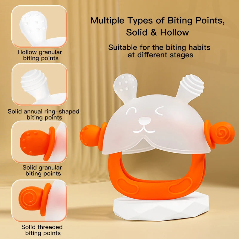 360° Hand Sucking Protection Teether - Cute Bunny Design with Full-Hand Grip, Hollow & Solid Biting Surfaces, Baby Toy