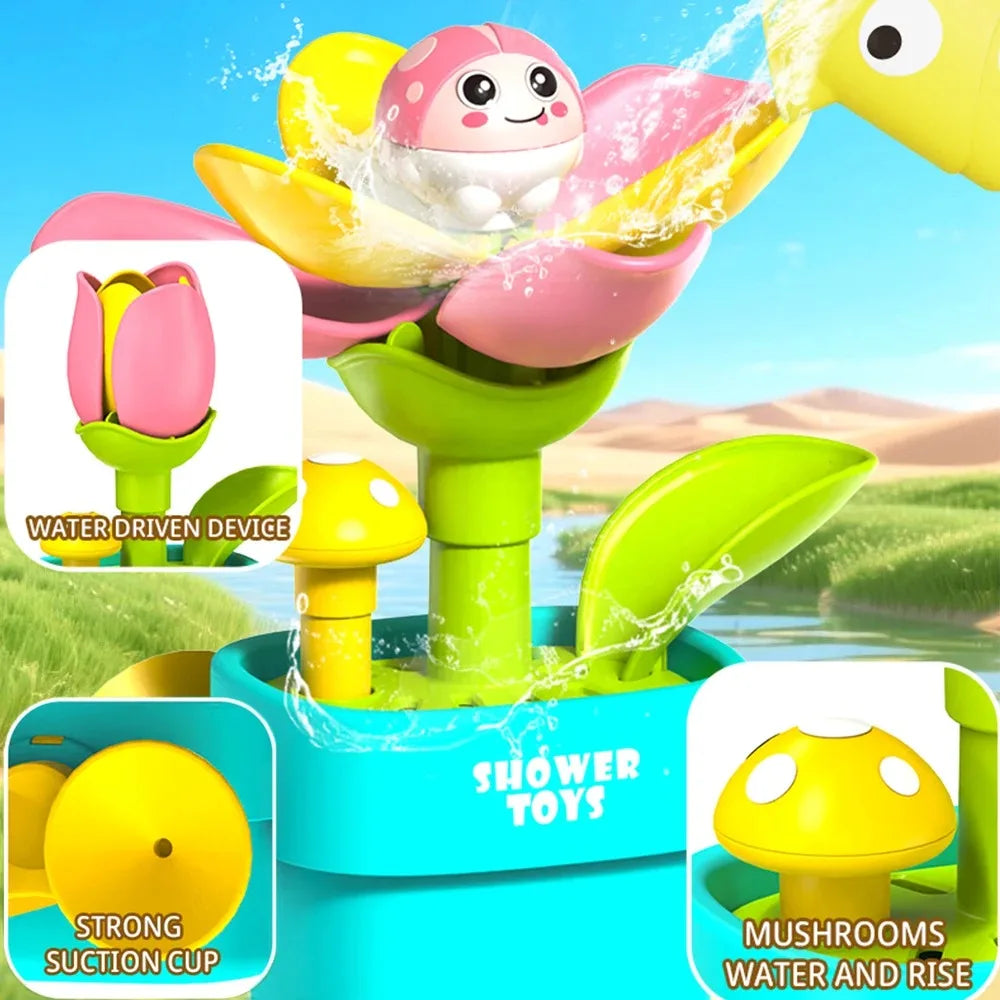 Bath Time Fun Toy, Water Play Flower Pot, Interactive Rotating Design, Suction Cup Baby Summer Splash Toy, Safe & Durable