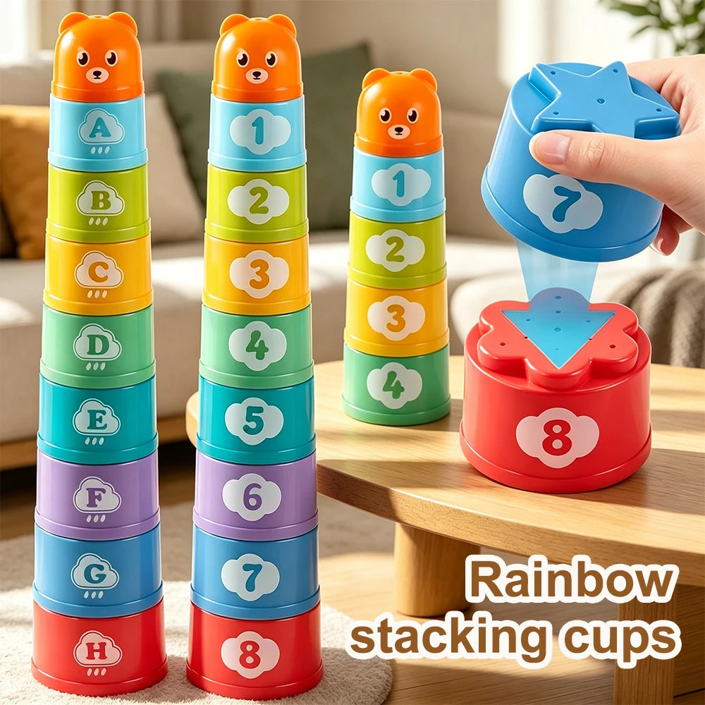 Kids Stacking Cups Rainbow Fold Cup Baby Early Education Puzzle Toy Color Sorting Training Hand Speed Competition Birthday Gifts