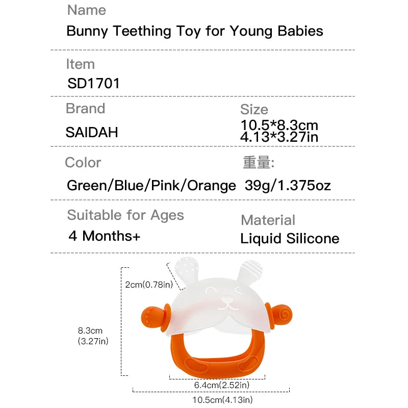 360° Hand Sucking Protection Teether - Cute Bunny Design with Full-Hand Grip, Hollow & Solid Biting Surfaces, Baby Toy