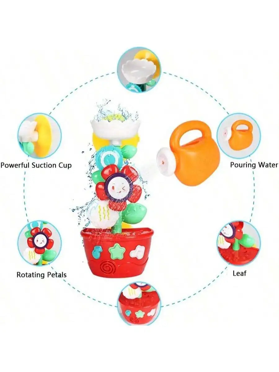 Cute Flower Shaped Watering Can Bath Toy with Suction Cup Baby Shower Sprinkler for Pool Wall Play Interactive Bath Time Fun Toy