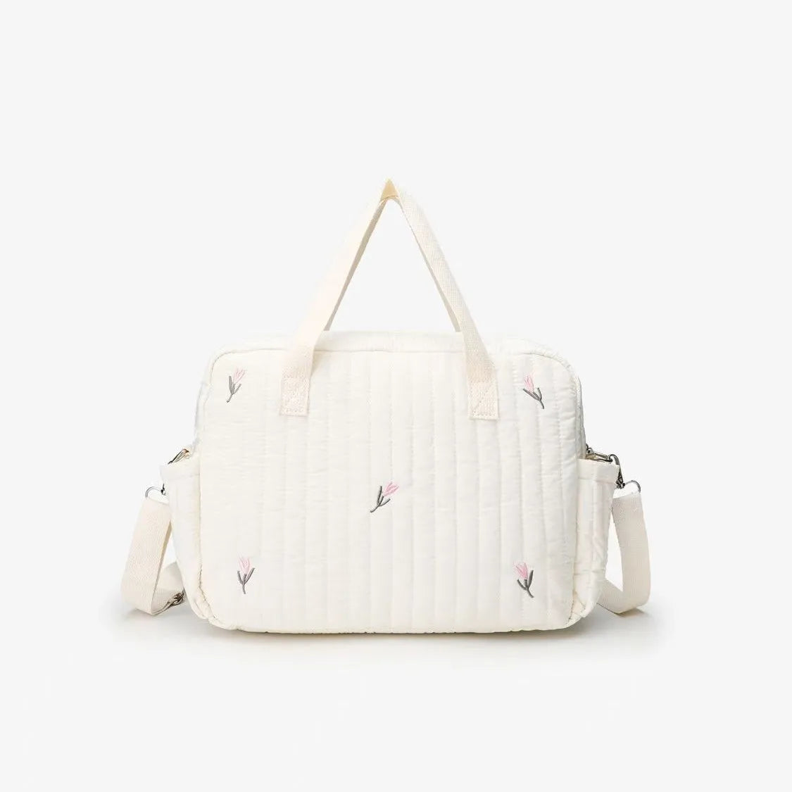 Nylon Crossbody Chic Bear & Tulip Embroidered Diaper Bag with Stroller Clip for Youngsters Travel Essentials