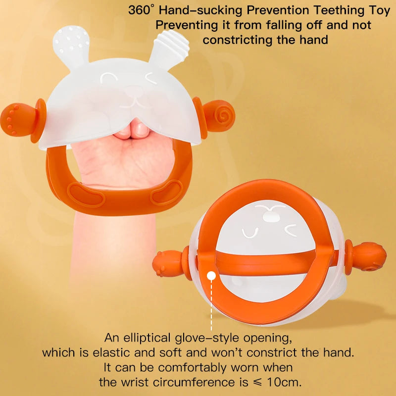 360° Hand Sucking Protection Teether - Cute Bunny Design with Full-Hand Grip, Hollow & Solid Biting Surfaces, Baby Toy