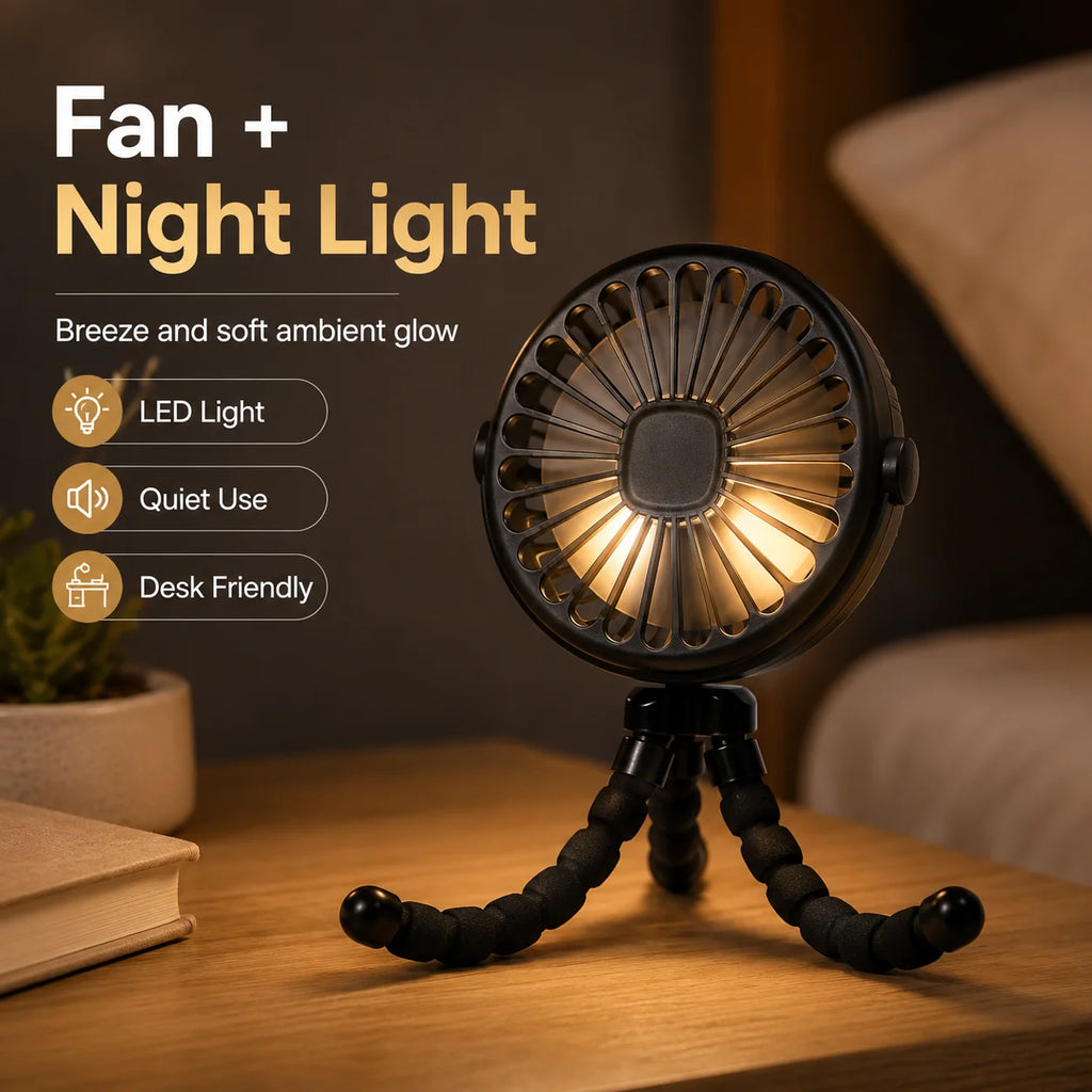 Portable Oscillating Pram Fan Mini Handheld Personal Car Seat Baby Fan with Flexible Tripod Clip-on USB Battery Operated