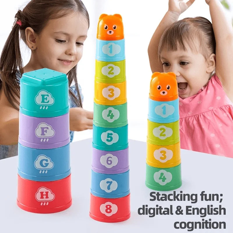 Kids Stacking Cups Rainbow Fold Cup Baby Early Education Puzzle Toy Color Sorting Training Hand Speed Competition Birthday Gifts