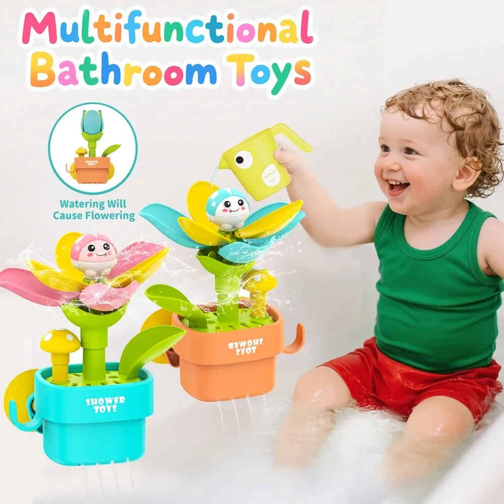 Bath Time Fun Toy, Water Play Flower Pot, Interactive Rotating Design, Suction Cup Baby Summer Splash Toy, Safe & Durable