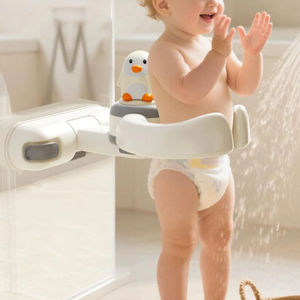 1Pc Portable Foldable Baby Shower Stand Rack Secure Grip Adjustable for BathRoom Toddler Safe Standing Support Bath Time Helper
