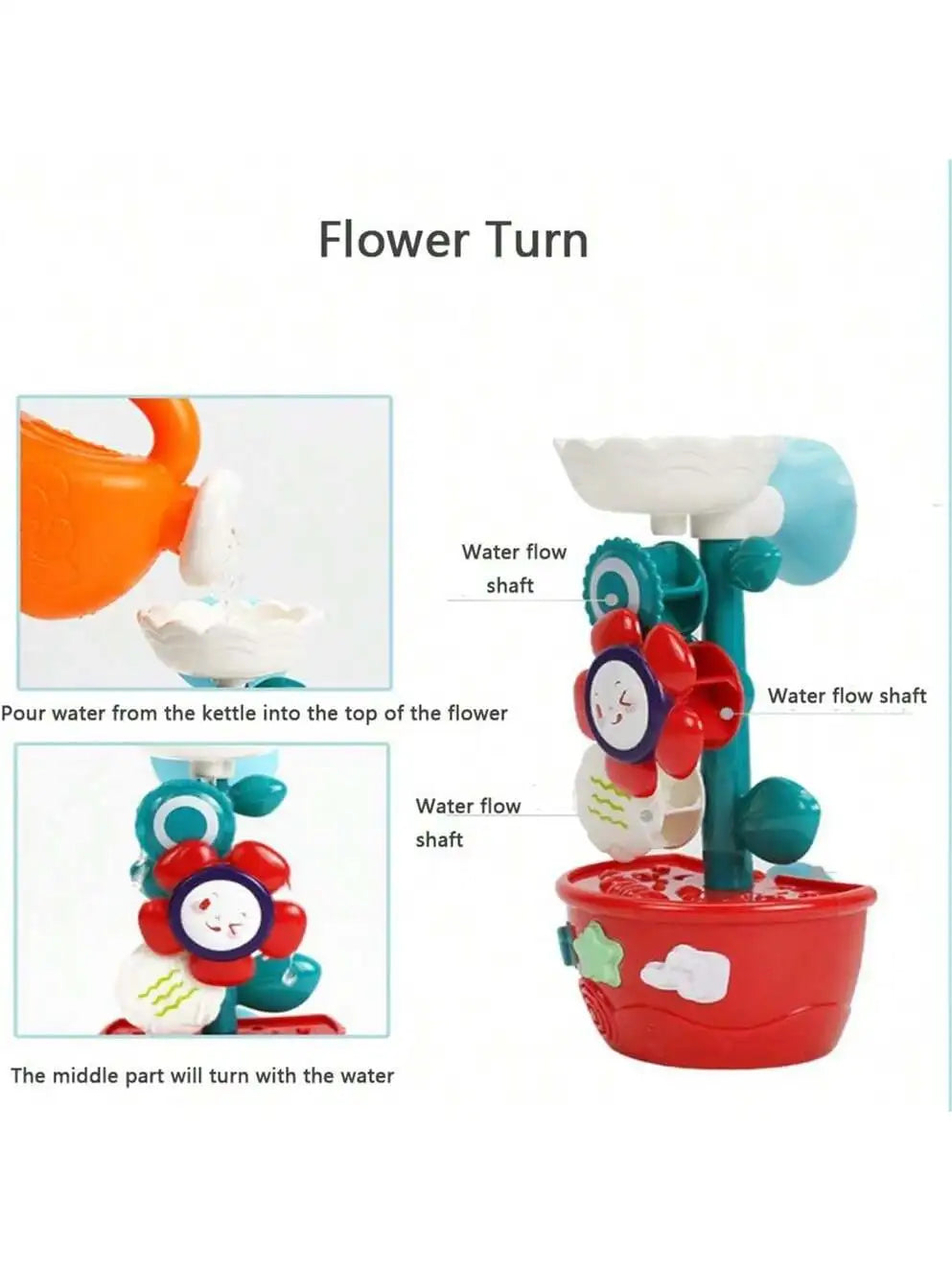 Cute Flower Shaped Watering Can Bath Toy with Suction Cup Baby Shower Sprinkler for Pool Wall Play Interactive Bath Time Fun Toy