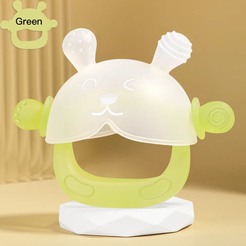 360° Hand Sucking Protection Teether - Cute Bunny Design with Full-Hand Grip, Hollow & Solid Biting Surfaces, Baby Toy