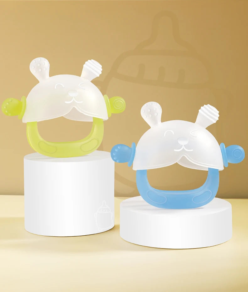 360° Hand Sucking Protection Teether - Cute Bunny Design with Full-Hand Grip, Hollow & Solid Biting Surfaces, Baby Toy