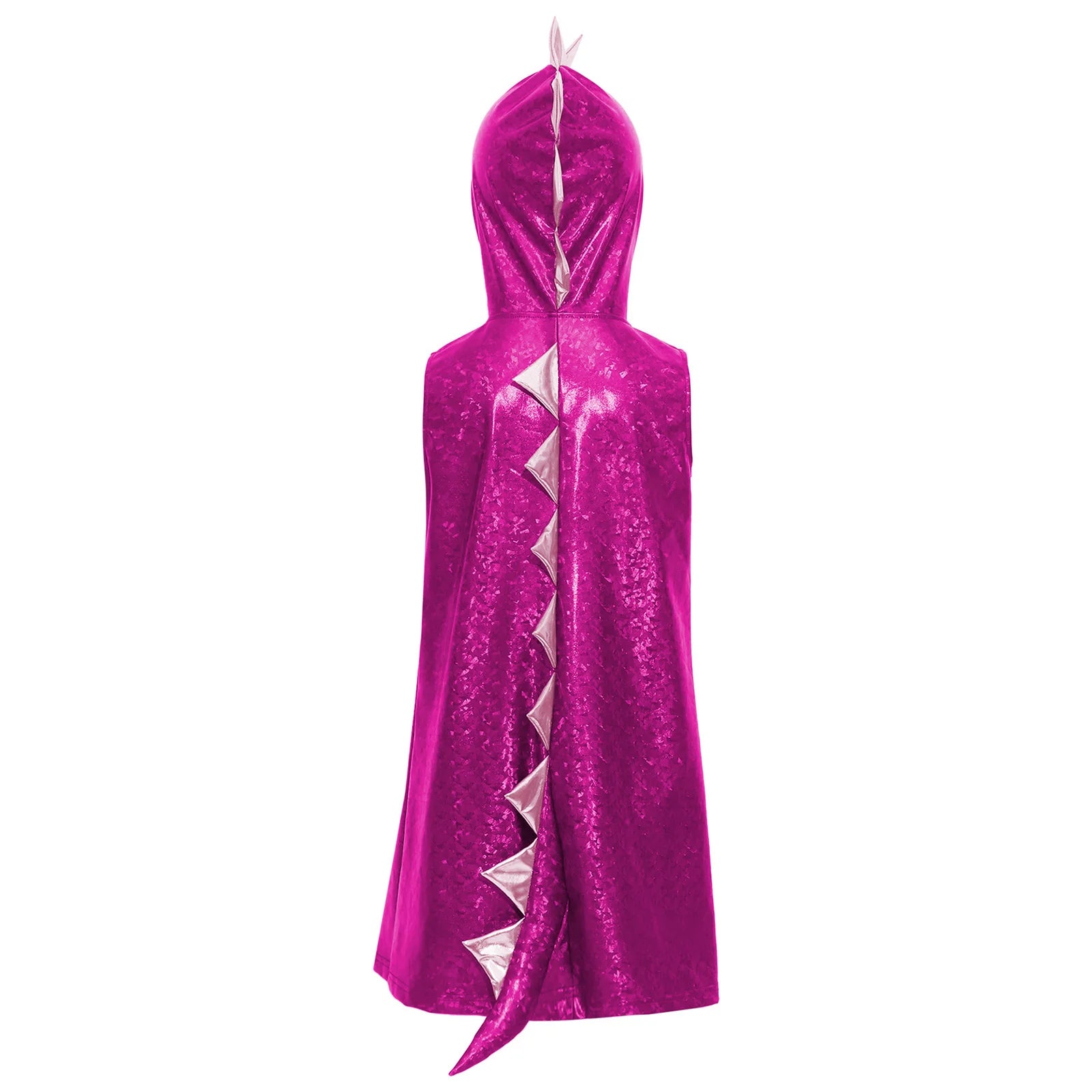 Girls Dinosaur Dress Metallic Gloss Cosplay Costumes Sleeveless Hooded 3D Tail Design Dress for Stage Performance Theme Party