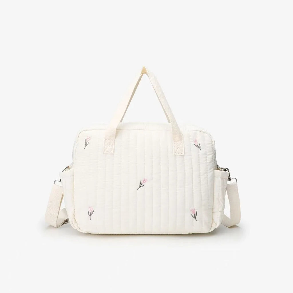 Nylon Crossbody Chic Bear & Tulip Embroidered Diaper Bag with Stroller Clip for Youngsters Travel Essentials
