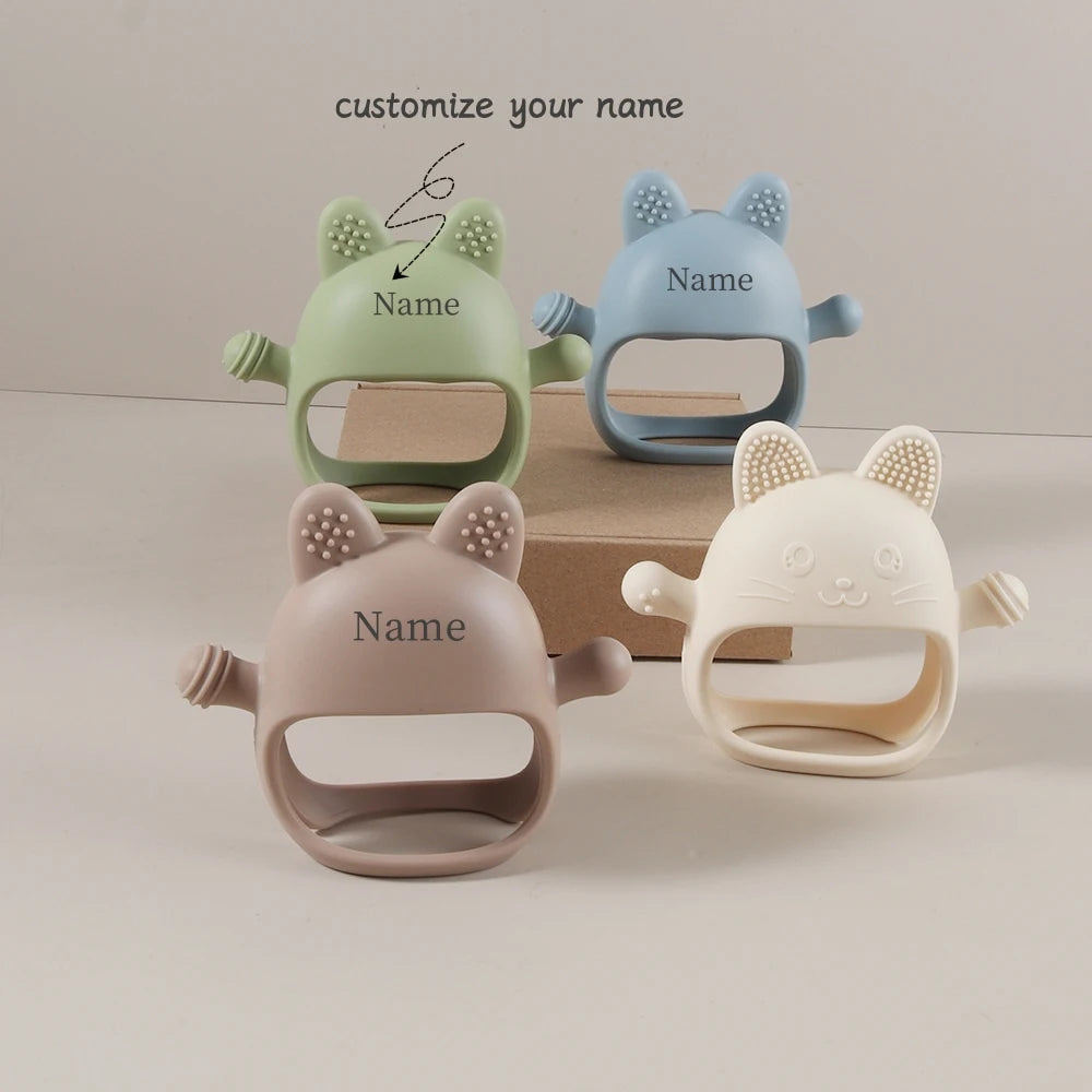 Personalized Baby Teether Custom Name Silicone Glove Cute Bunny Easter Rabbit Shaped Anti-Sucking Hand Guard