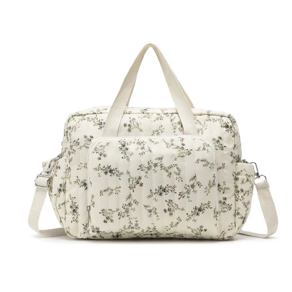 Nylon Crossbody Chic Bear & Tulip Embroidered Diaper Bag with Stroller Clip for Youngsters Travel Essentials