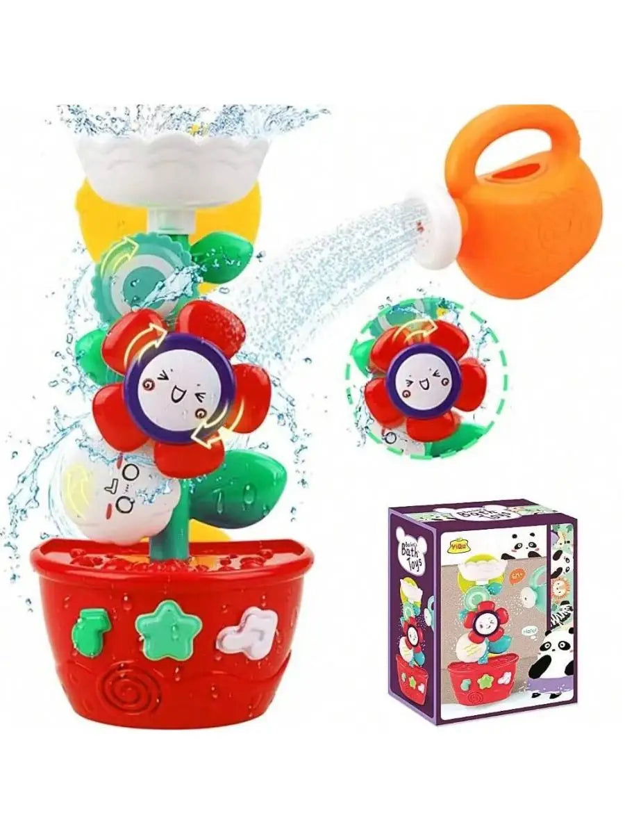 Cute Flower Shaped Watering Can Bath Toy with Suction Cup Baby Shower Sprinkler for Pool Wall Play Interactive Bath Time Fun Toy