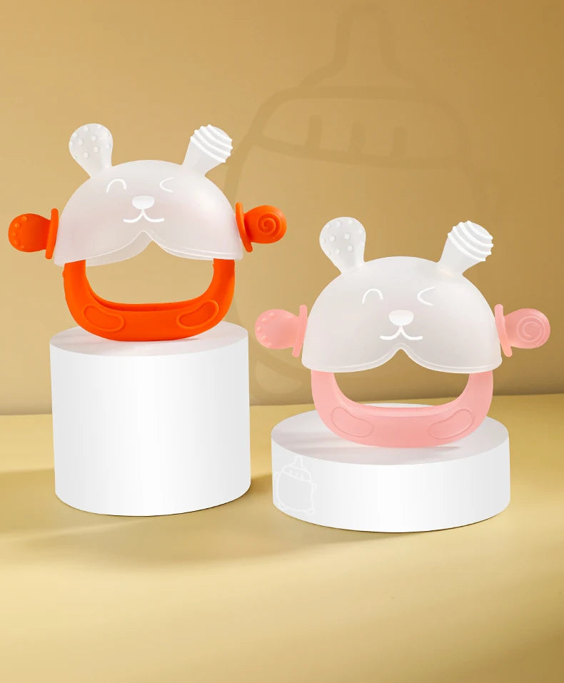 360° Hand Sucking Protection Teether - Cute Bunny Design with Full-Hand Grip, Hollow & Solid Biting Surfaces, Baby Toy