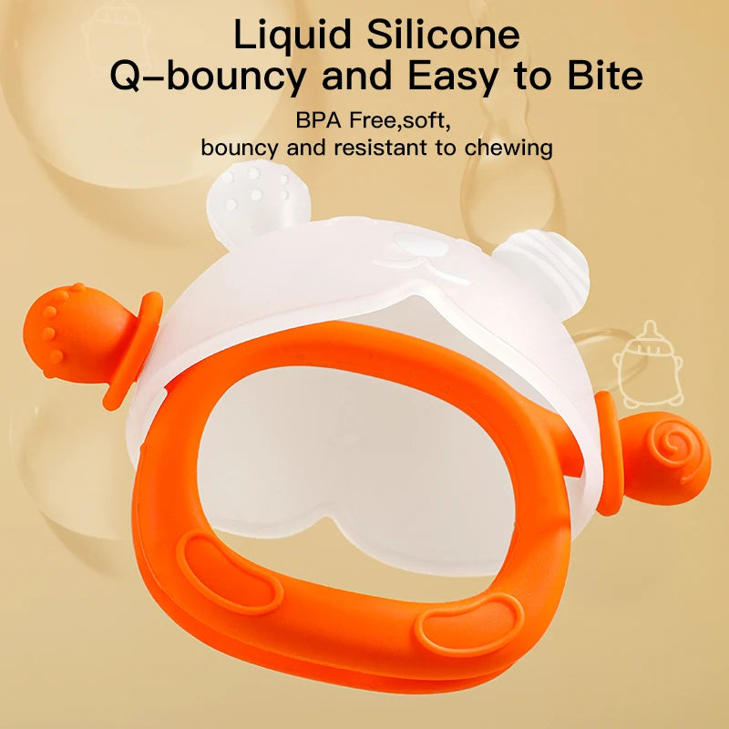 360° Hand Sucking Protection Teether - Cute Bunny Design with Full-Hand Grip, Hollow & Solid Biting Surfaces, Baby Toy