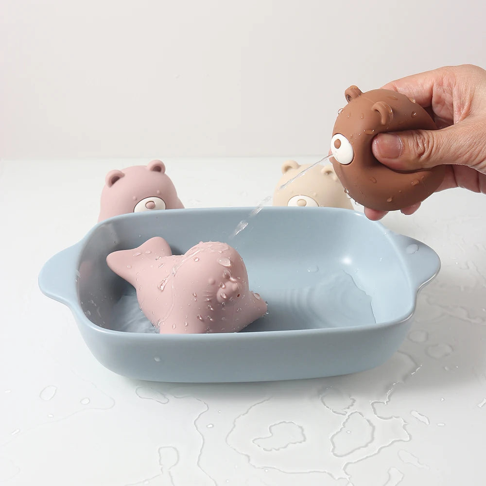 Cute Silicone Squeaky Bear Bath Toy - Safe Floating Water Toy for Baby Toddler Bath Time Fun, BPA Free