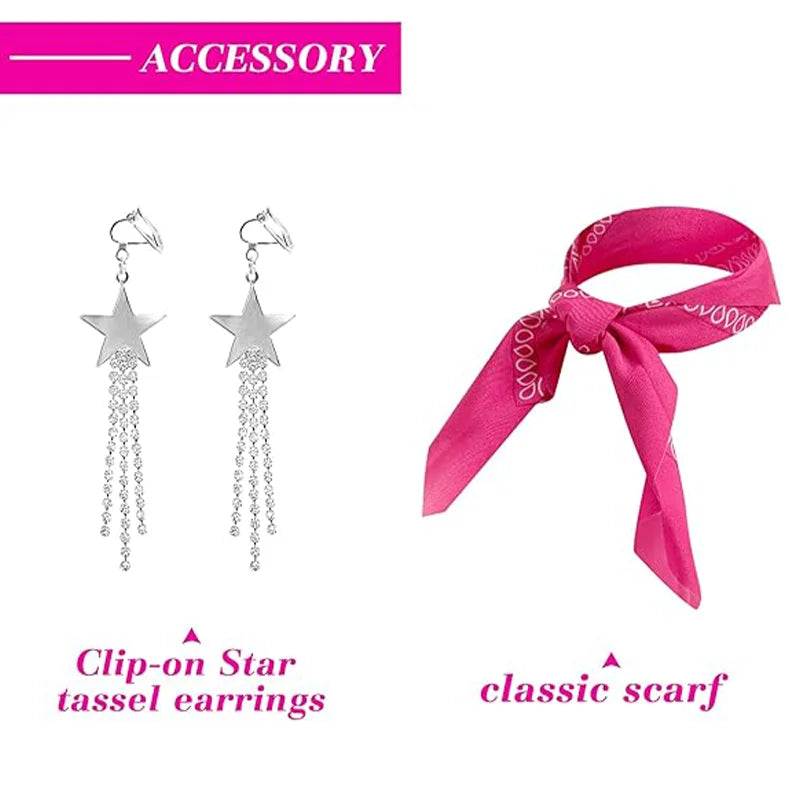 Cowgirl Pink Costume Set Girls Kids Disco Outfits Movie Heroine Dress Up For Children Halloween Cosplay Birthday Party Outfits