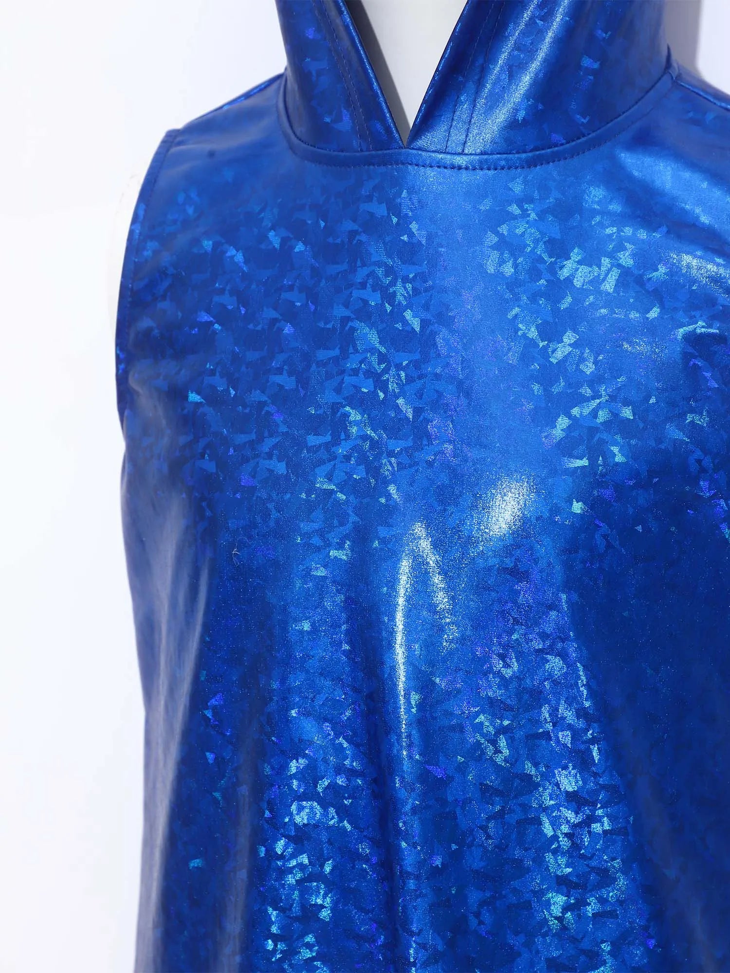 Girls Dinosaur Dress Metallic Gloss Cosplay Costumes Sleeveless Hooded 3D Tail Design Dress for Stage Performance Theme Party