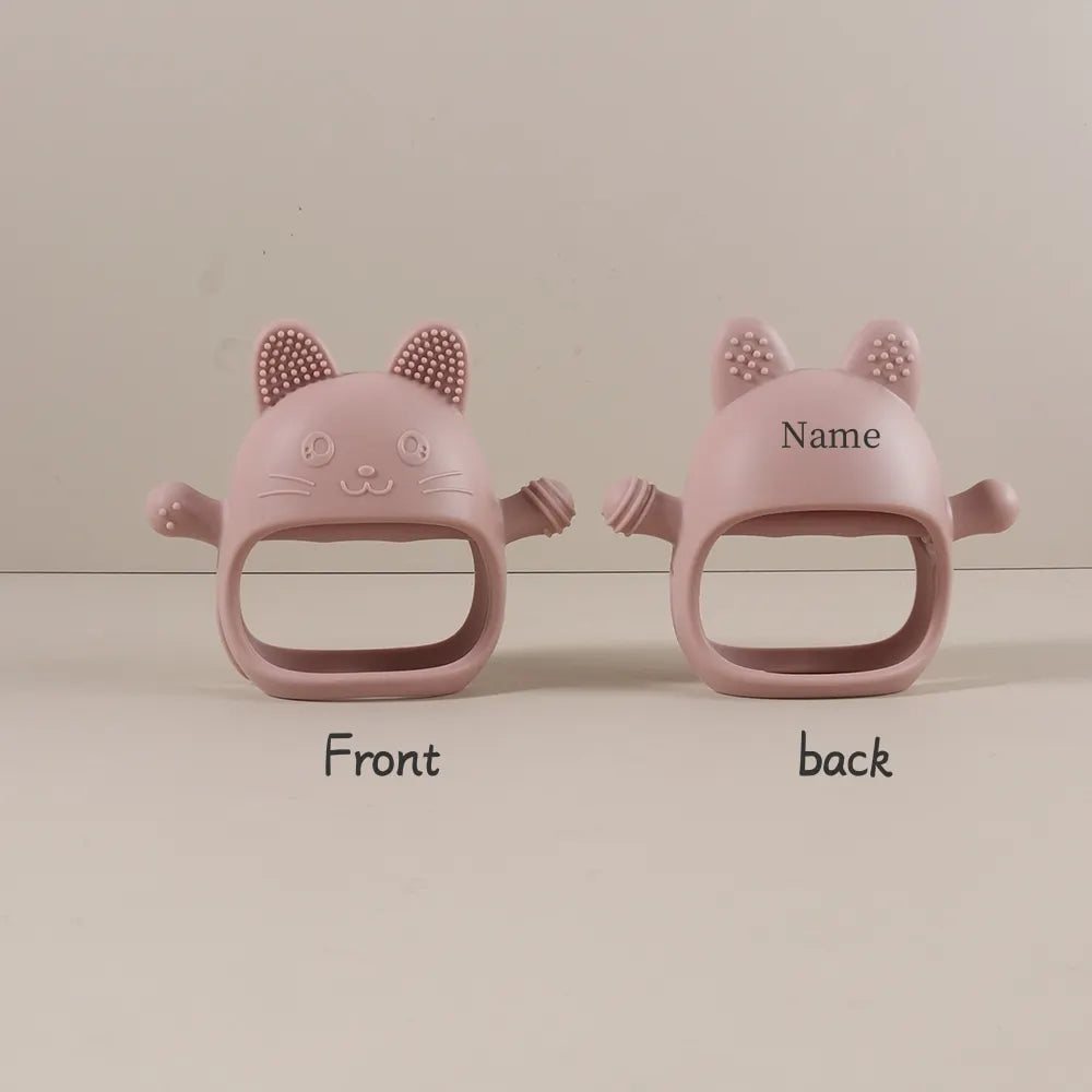 Personalized Baby Teether Custom Name Silicone Glove Cute Bunny Easter Rabbit Shaped Anti-Sucking Hand Guard