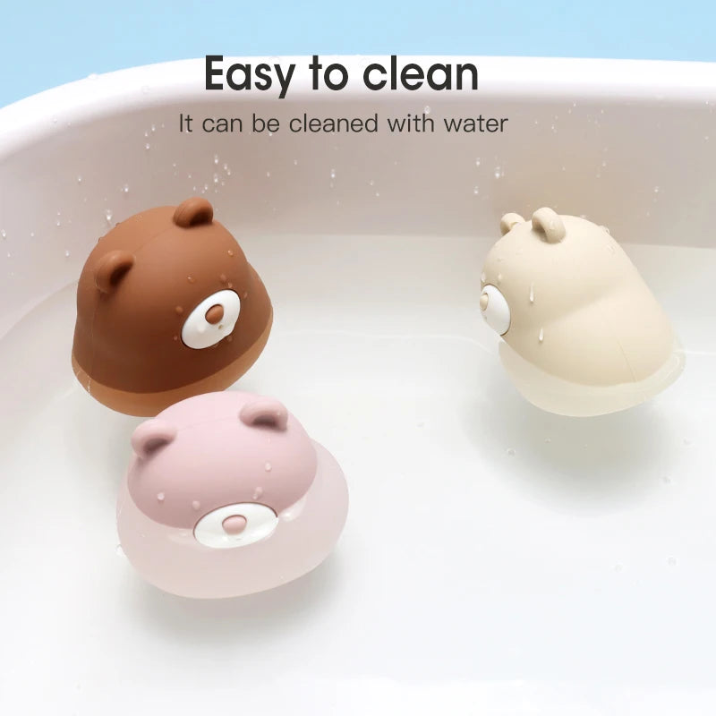Cute Silicone Squeaky Bear Bath Toy - Safe Floating Water Toy for Baby Toddler Bath Time Fun, BPA Free