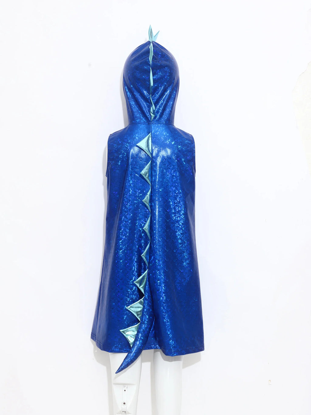 Girls Dinosaur Dress Metallic Gloss Cosplay Costumes Sleeveless Hooded 3D Tail Design Dress for Stage Performance Theme Party
