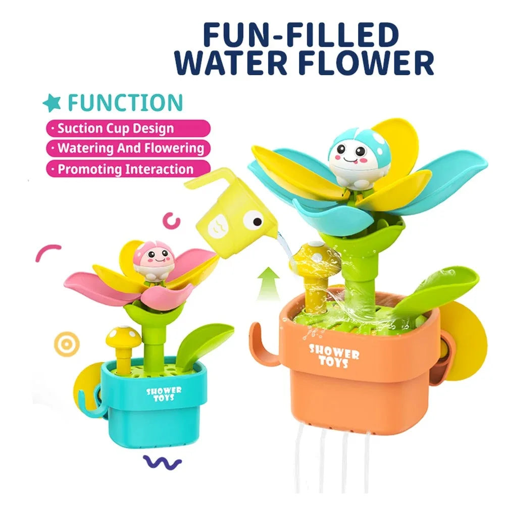 Bath Time Fun Toy, Water Play Flower Pot, Interactive Rotating Design, Suction Cup Baby Summer Splash Toy, Safe & Durable