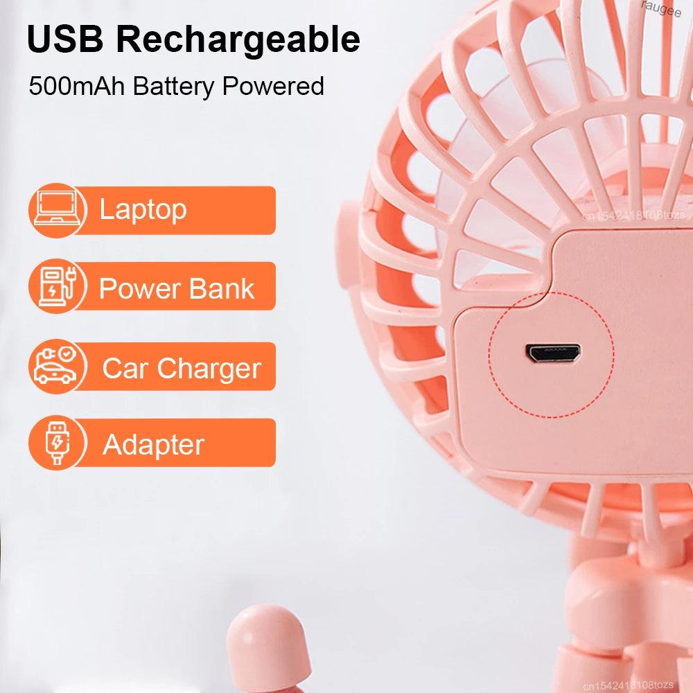 Baby Stroller Fan Portable Handheld 360° Rotate Flexible Adjustable Tripod Air Cooling Fan Rechargeable Baby Stroller Clip Fan