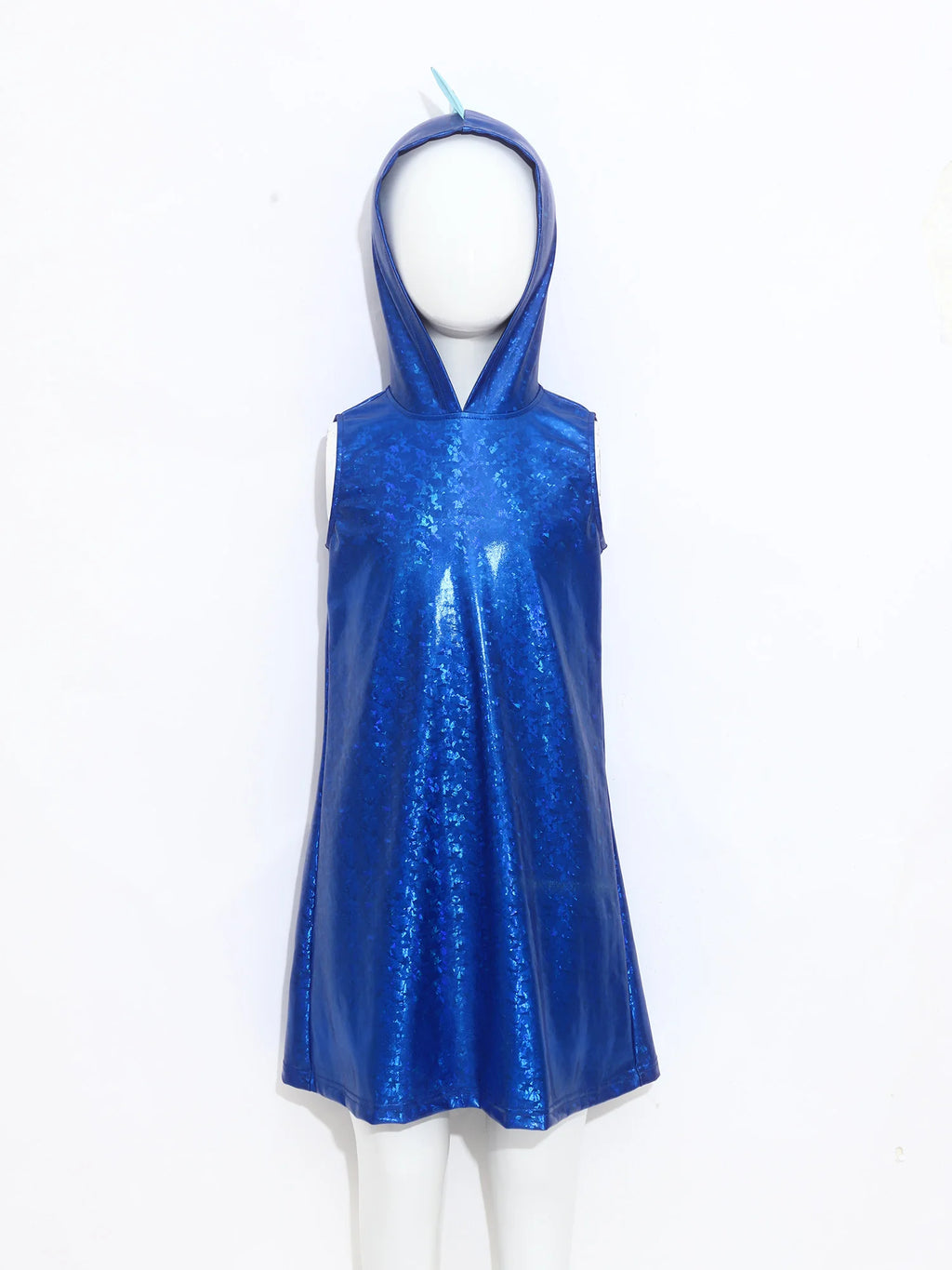 Girls Dinosaur Dress Metallic Gloss Cosplay Costumes Sleeveless Hooded 3D Tail Design Dress for Stage Performance Theme Party
