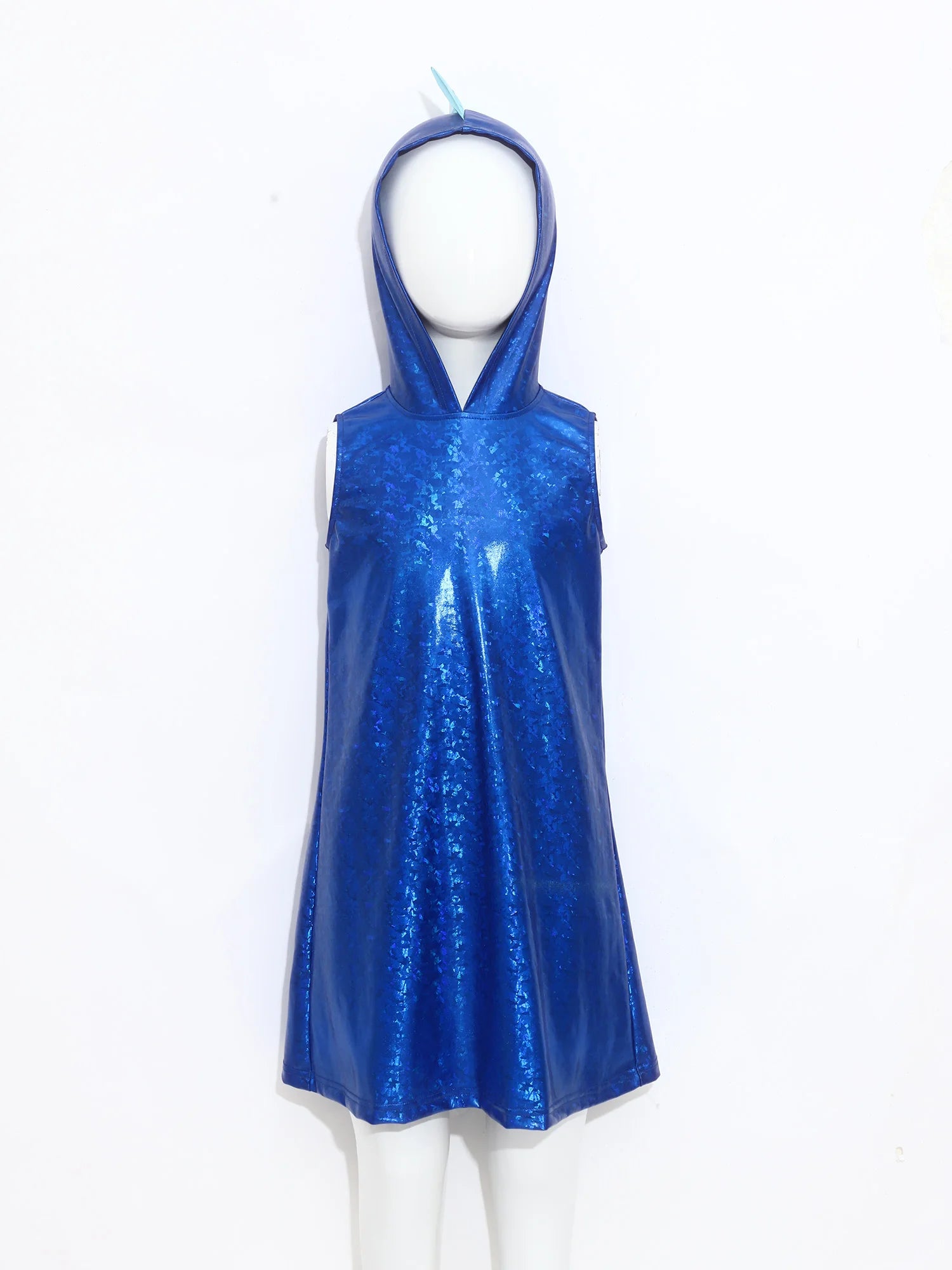 Girls Dinosaur Dress Metallic Gloss Cosplay Costumes Sleeveless Hooded 3D Tail Design Dress for Stage Performance Theme Party