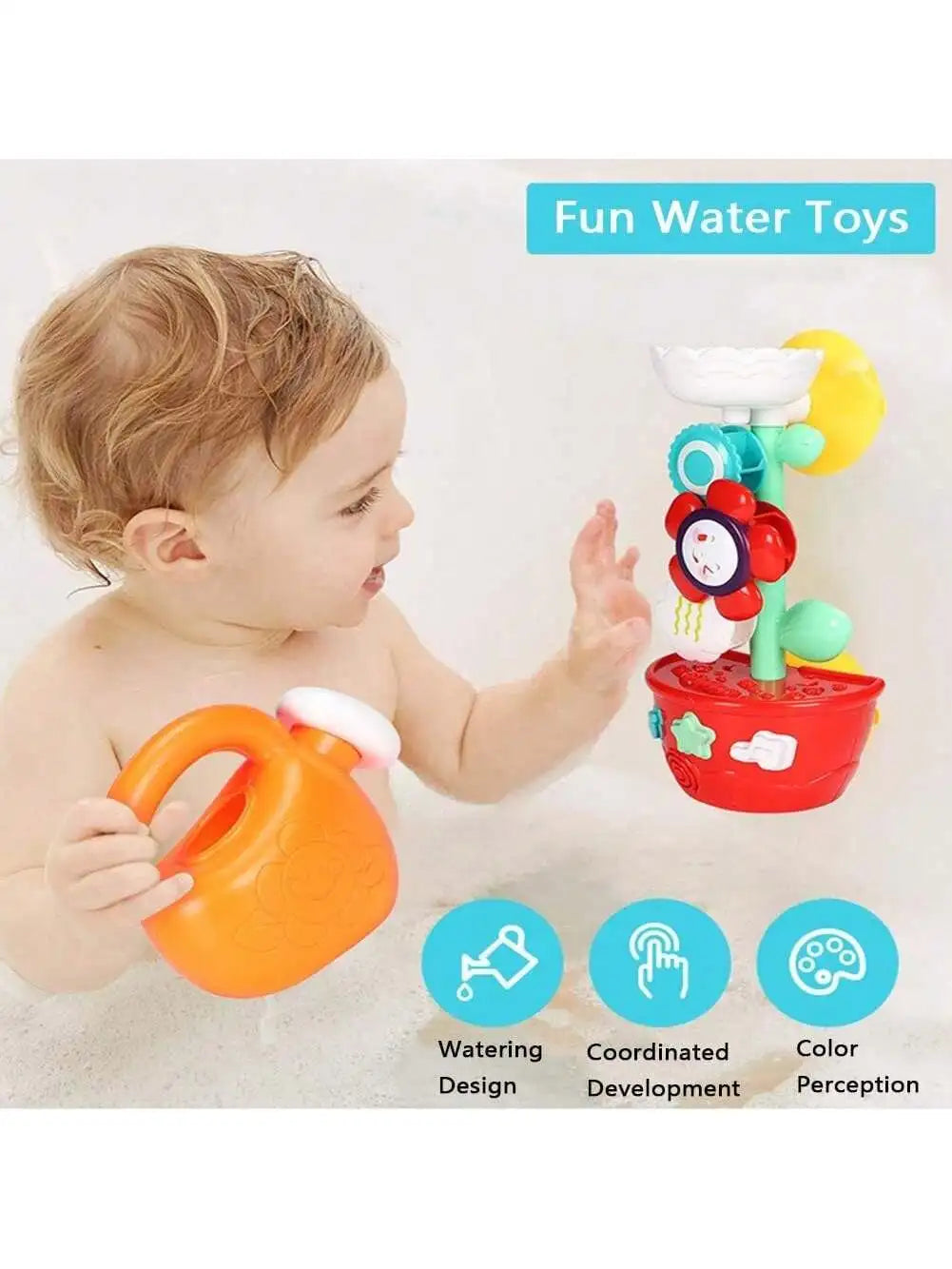 Cute Flower Shaped Watering Can Bath Toy with Suction Cup Baby Shower Sprinkler for Pool Wall Play Interactive Bath Time Fun Toy