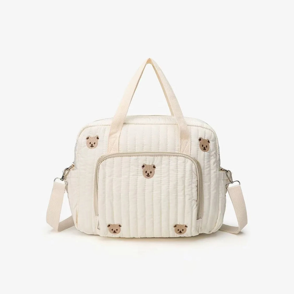 Nylon Crossbody Chic Bear & Tulip Embroidered Diaper Bag with Stroller Clip for Youngsters Travel Essentials
