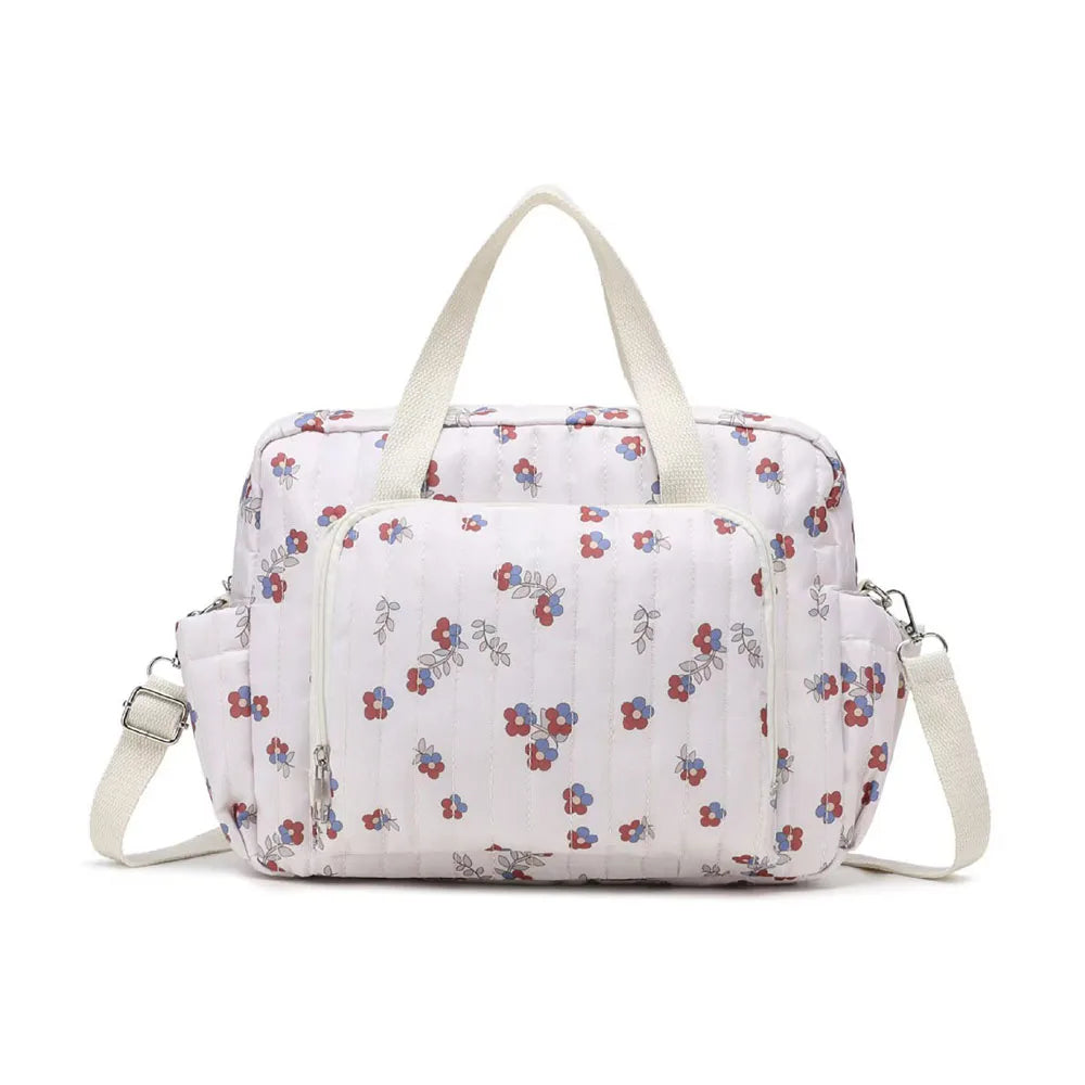Nylon Crossbody Chic Bear & Tulip Embroidered Diaper Bag with Stroller Clip for Youngsters Travel Essentials