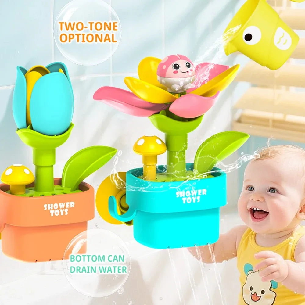 Bath Time Fun Toy, Water Play Flower Pot, Interactive Rotating Design, Suction Cup Baby Summer Splash Toy, Safe & Durable