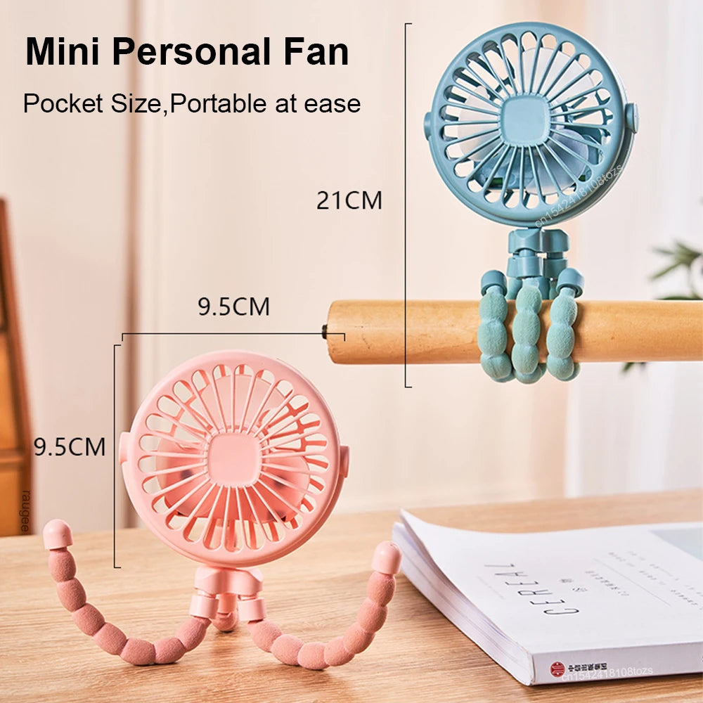 Baby Stroller Fan Portable Handheld 360° Rotate Flexible Adjustable Tripod Air Cooling Fan Rechargeable Baby Stroller Clip Fan