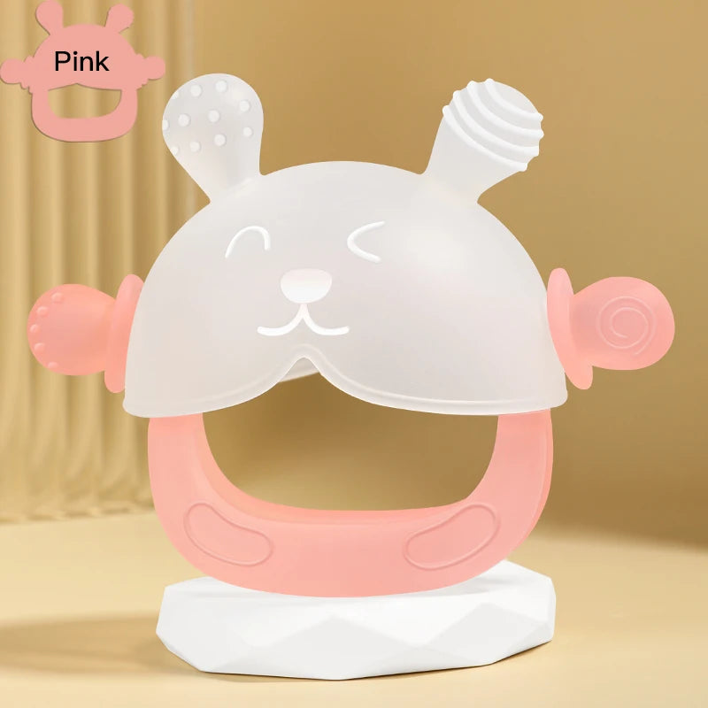 360° Hand Sucking Protection Teether - Cute Bunny Design with Full-Hand Grip, Hollow & Solid Biting Surfaces, Baby Toy