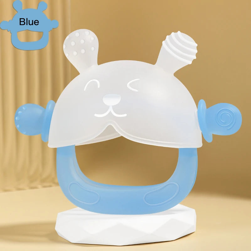 360° Hand Sucking Protection Teether - Cute Bunny Design with Full-Hand Grip, Hollow & Solid Biting Surfaces, Baby Toy
