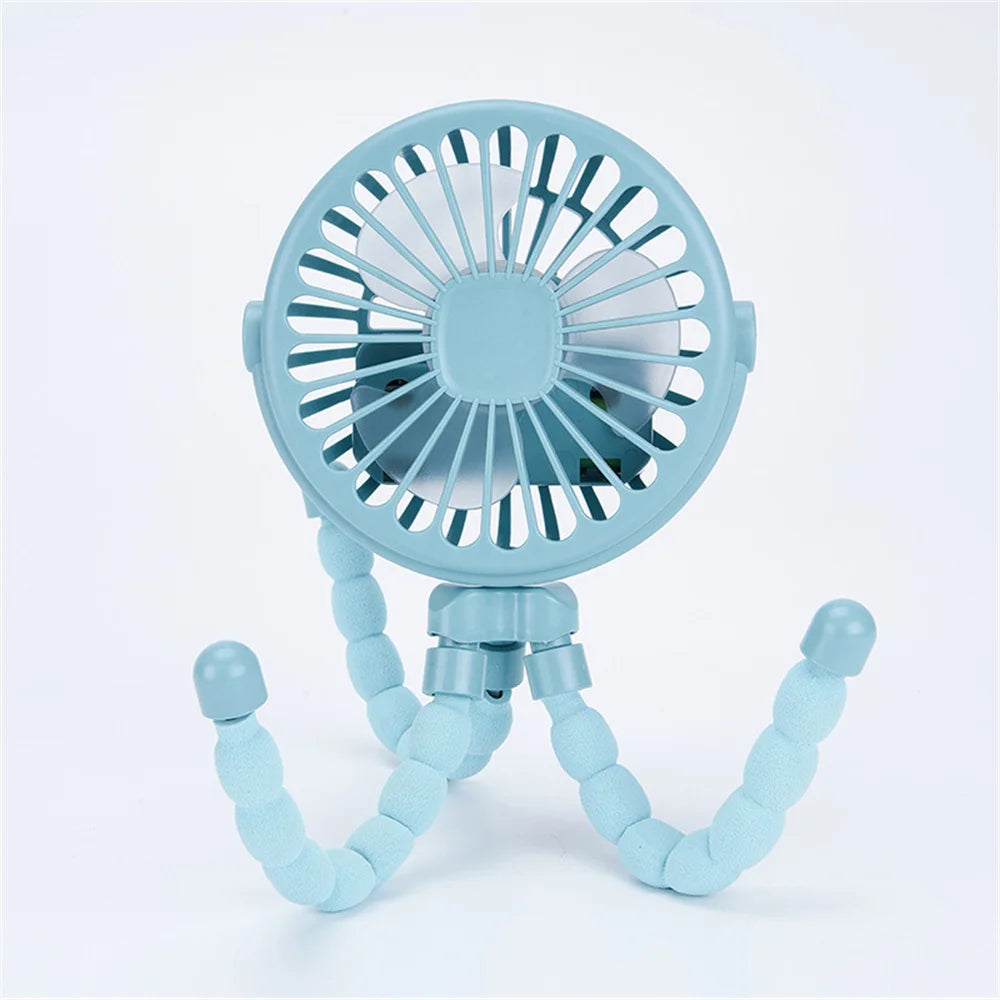 Portable Oscillating Pram Fan Mini Handheld Personal Car Seat Baby Fan with Flexible Tripod Clip-on USB Battery Operated