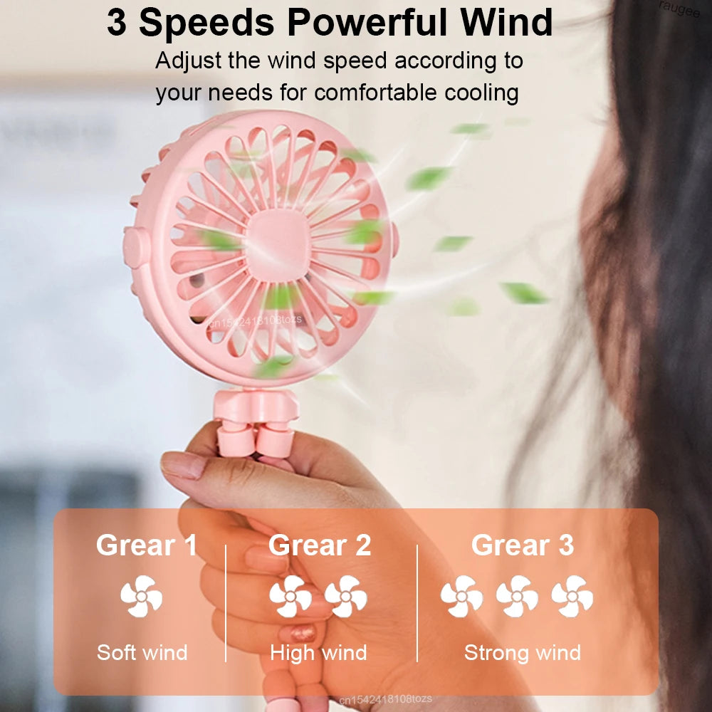 Baby Stroller Fan Portable Handheld 360° Rotate Flexible Adjustable Tripod Air Cooling Fan Rechargeable Baby Stroller Clip Fan