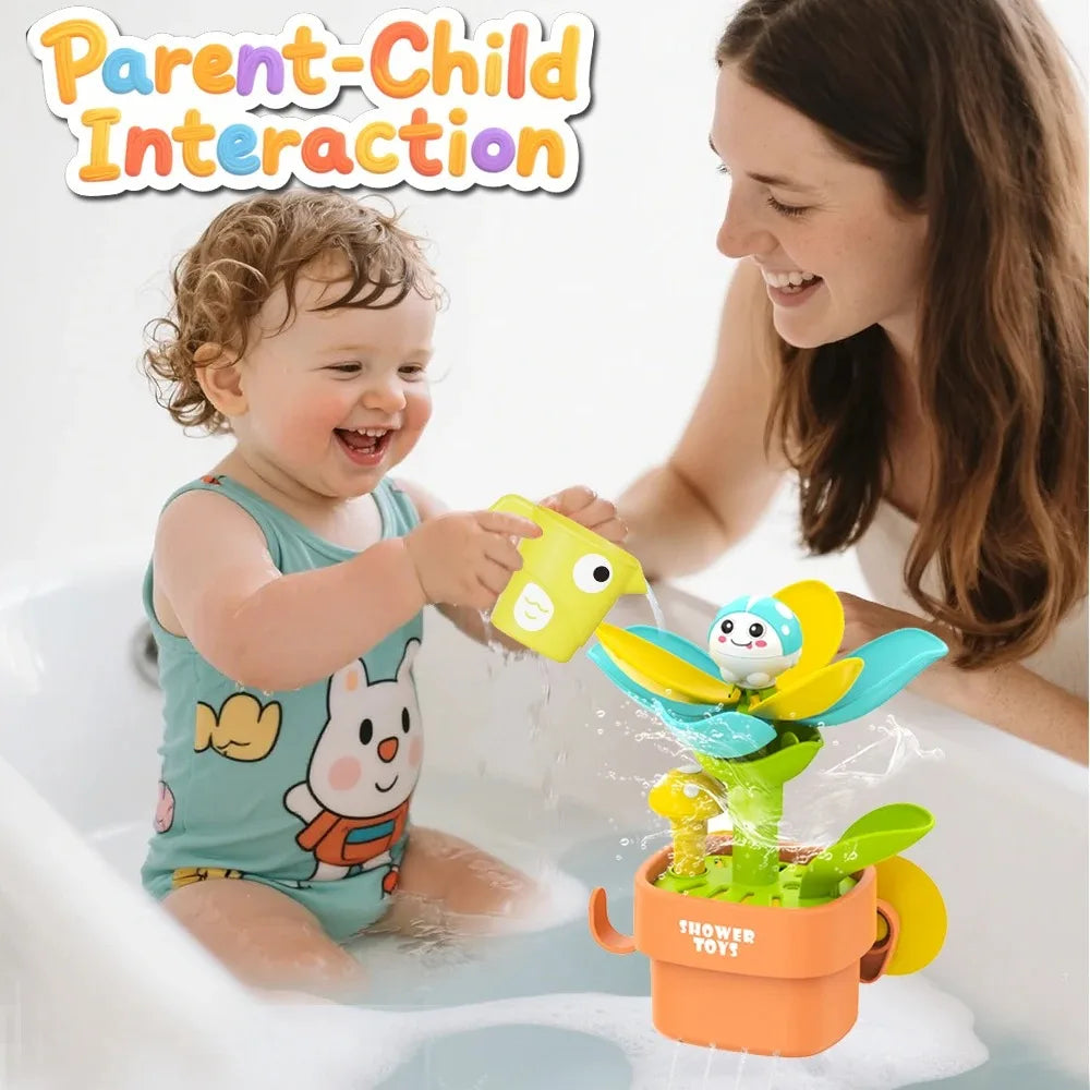 Bath Time Fun Toy, Water Play Flower Pot, Interactive Rotating Design, Suction Cup Baby Summer Splash Toy, Safe & Durable